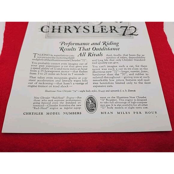 Vtg 1927 Chrysler 72: Performance and Riding Results Antique Print Ad Ephemera - Picture 4 of 6